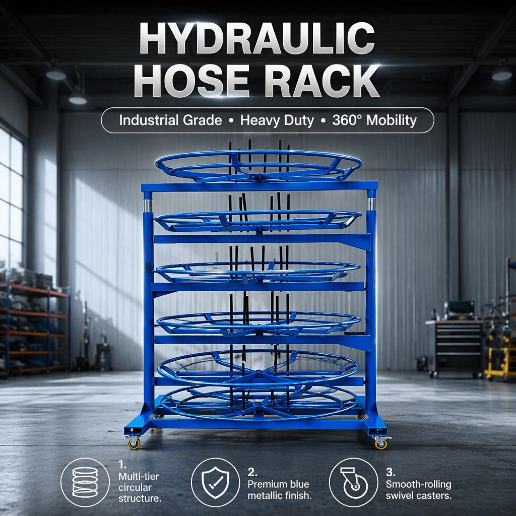 Hydraulic Hose Storage Rack 6-Tier Rotating Tray Hose Reel Stand Movable High Pressure Hose Holder